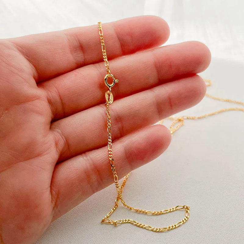 35Cm-80Cm 1.5Mm 925 Sterling Silver Yellow Gold Color Italy Figaro Chain Necklace Women Jewelry Kolye Collier Collares Ketting